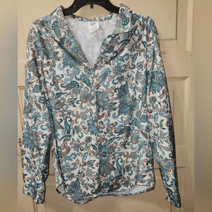 Vintage Nikki Turquoise/Brown Paisley Long Sleeve Button Down Collared Top